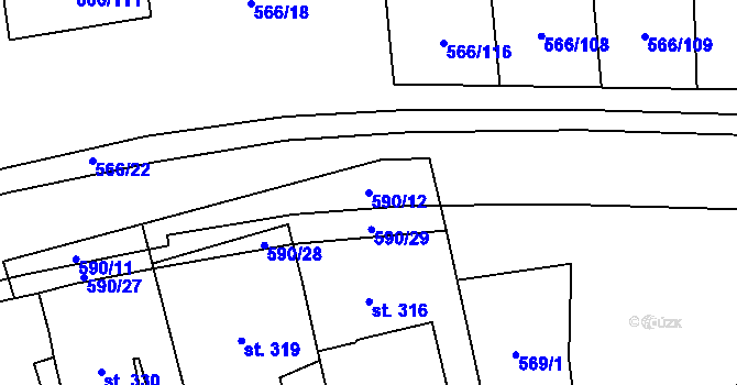 Parcela st. 590/12 v KÚ Hamr u Litvínova, Katastrální mapa