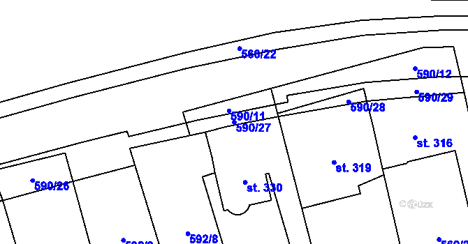Parcela st. 590/27 v KÚ Hamr u Litvínova, Katastrální mapa