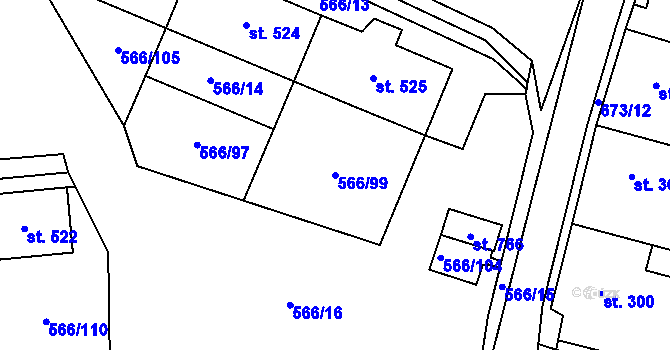 Parcela st. 566/99 v KÚ Hamr u Litvínova, Katastrální mapa