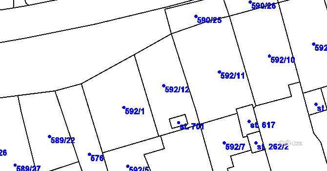 Parcela st. 592/12 v KÚ Hamr u Litvínova, Katastrální mapa
