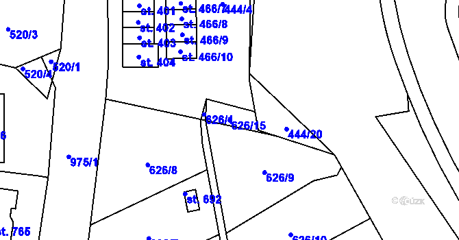 Parcela st. 626/15 v KÚ Hamr u Litvínova, Katastrální mapa