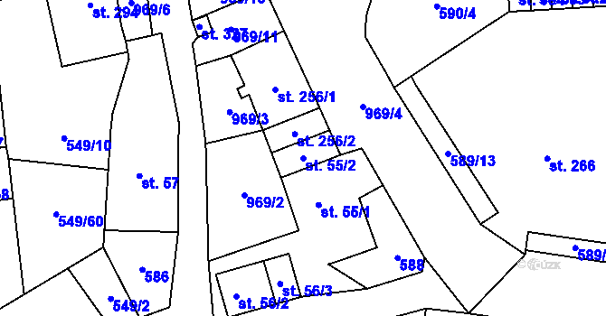 Parcela st. 55/2 v KÚ Hamr u Litvínova, Katastrální mapa