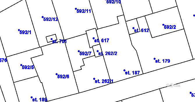Parcela st. 262/2 v KÚ Hamr u Litvínova, Katastrální mapa