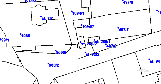 Parcela st. 269/2 v KÚ Hamr u Litvínova, Katastrální mapa