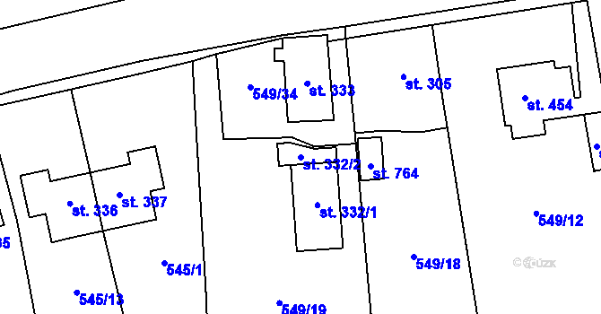Parcela st. 332/2 v KÚ Hamr u Litvínova, Katastrální mapa