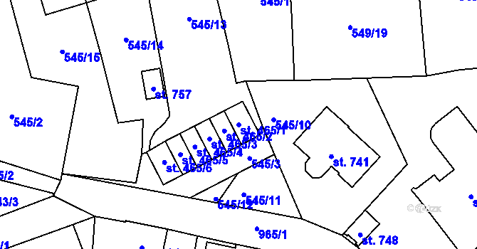 Parcela st. 465/1 v KÚ Hamr u Litvínova, Katastrální mapa