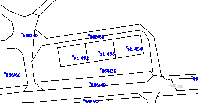Parcela st. 493 v KÚ Hamr u Litvínova, Katastrální mapa
