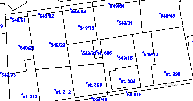 Parcela st. 606 v KÚ Hamr u Litvínova, Katastrální mapa