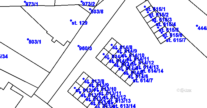 Parcela st. 614/1 v KÚ Hamr u Litvínova, Katastrální mapa
