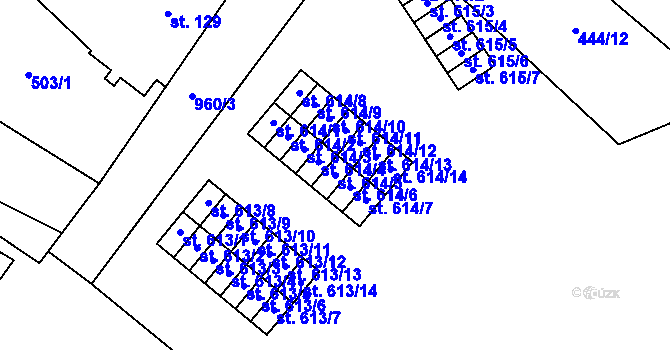 Parcela st. 614/5 v KÚ Hamr u Litvínova, Katastrální mapa