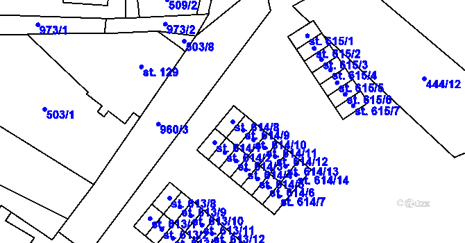 Parcela st. 614/8 v KÚ Hamr u Litvínova, Katastrální mapa