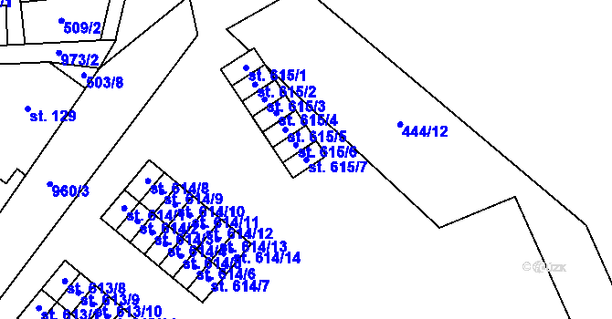 Parcela st. 615/7 v KÚ Hamr u Litvínova, Katastrální mapa