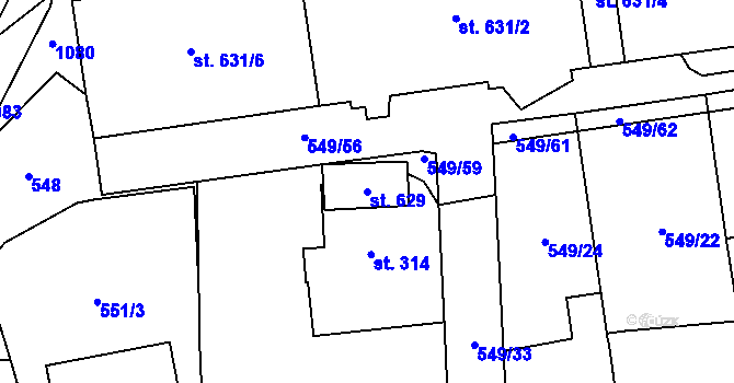 Parcela st. 629 v KÚ Hamr u Litvínova, Katastrální mapa