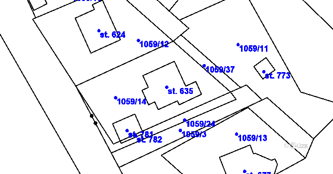 Parcela st. 635 v KÚ Hamr u Litvínova, Katastrální mapa
