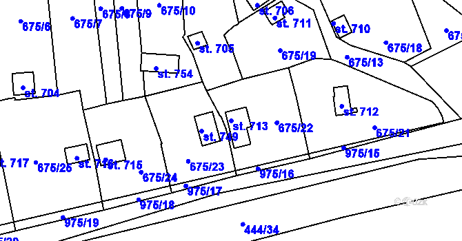 Parcela st. 713 v KÚ Hamr u Litvínova, Katastrální mapa