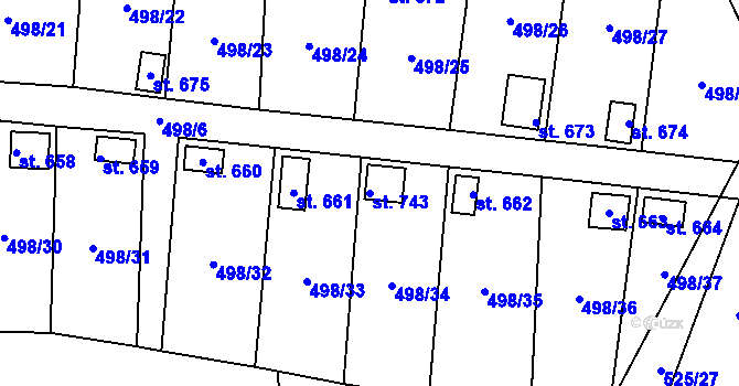 Parcela st. 743 v KÚ Hamr u Litvínova, Katastrální mapa