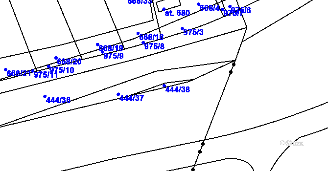 Parcela st. 444/38 v KÚ Hamr u Litvínova, Katastrální mapa