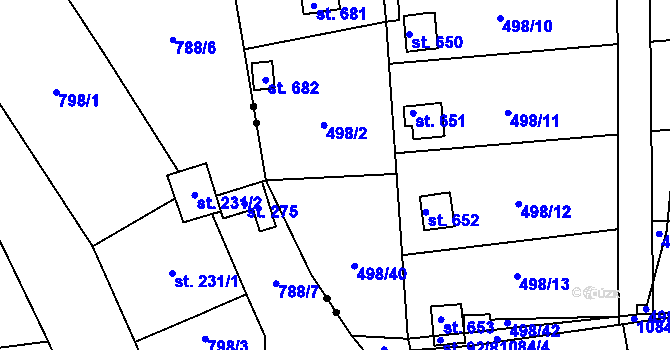 Parcela st. 498/2 v KÚ Hamr u Litvínova, Katastrální mapa