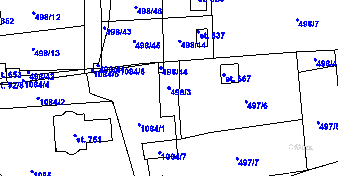 Parcela st. 498/3 v KÚ Hamr u Litvínova, Katastrální mapa