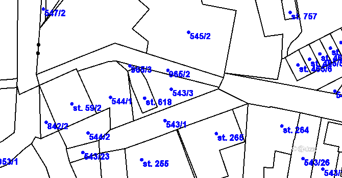 Parcela st. 543/3 v KÚ Hamr u Litvínova, Katastrální mapa