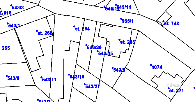 Parcela st. 543/15 v KÚ Hamr u Litvínova, Katastrální mapa