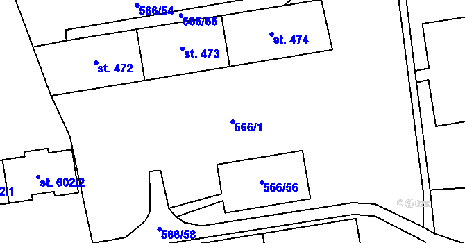 Parcela st. 566/1 v KÚ Hamr u Litvínova, Katastrální mapa