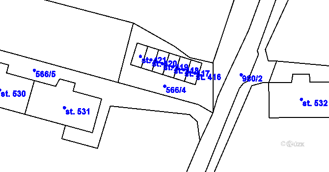 Parcela st. 566/4 v KÚ Hamr u Litvínova, Katastrální mapa