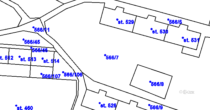 Parcela st. 566/7 v KÚ Hamr u Litvínova, Katastrální mapa