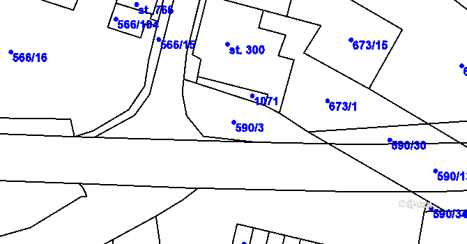 Parcela st. 590/3 v KÚ Hamr u Litvínova, Katastrální mapa