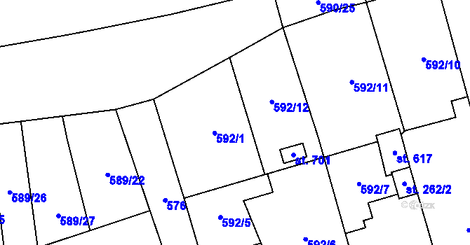 Parcela st. 592/1 v KÚ Hamr u Litvínova, Katastrální mapa