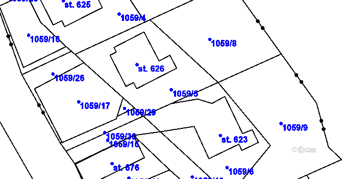 Parcela st. 1059/5 v KÚ Hamr u Litvínova, Katastrální mapa
