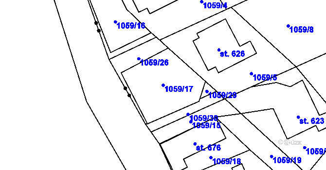 Parcela st. 1059/17 v KÚ Hamr u Litvínova, Katastrální mapa