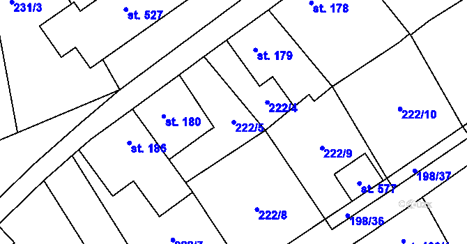 Parcela st. 222/5 v KÚ Janov u Litvínova, Katastrální mapa