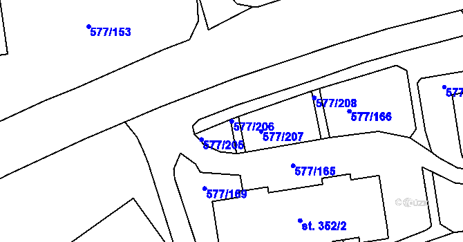 Parcela st. 577/206 v KÚ Janov u Litvínova, Katastrální mapa
