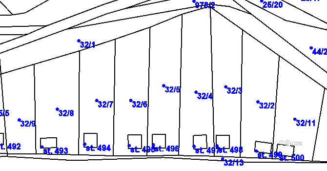 Parcela st. 32/5 v KÚ Janov u Litvínova, Katastrální mapa