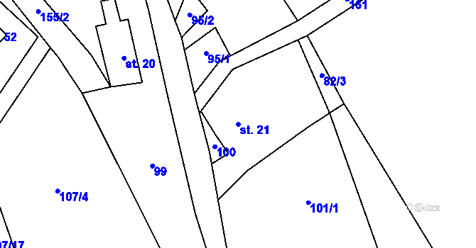 Parcela st. 21 v KÚ Křížatky, Katastrální mapa