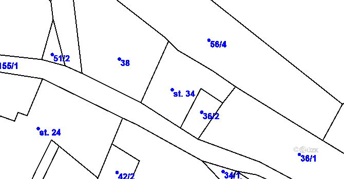 Parcela st. 34 v KÚ Křížatky, Katastrální mapa
