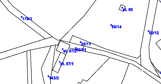 Parcela st. 50/11 v KÚ Křížatky, Katastrální mapa
