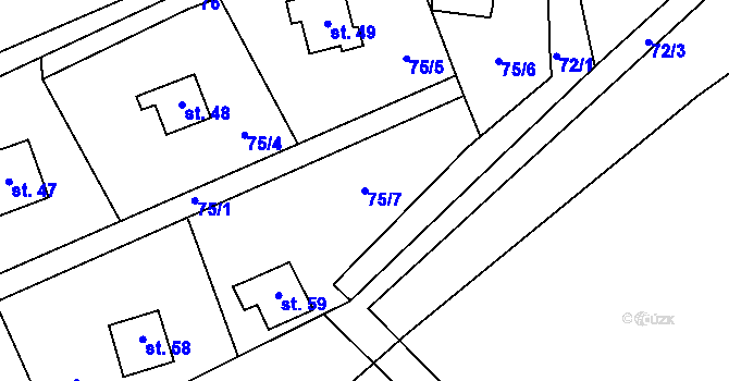 Parcela st. 75/7 v KÚ Křížatky, Katastrální mapa