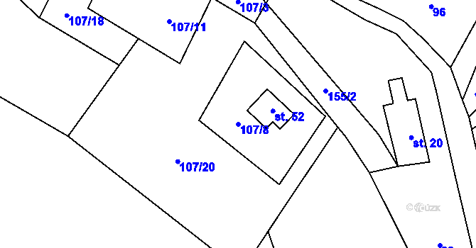 Parcela st. 107/8 v KÚ Křížatky, Katastrální mapa