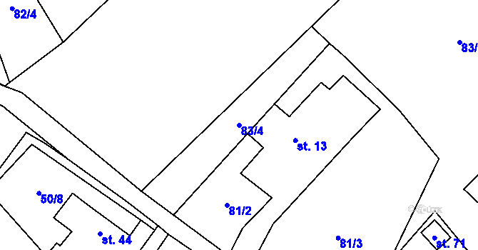 Parcela st. 83/4 v KÚ Křížatky, Katastrální mapa