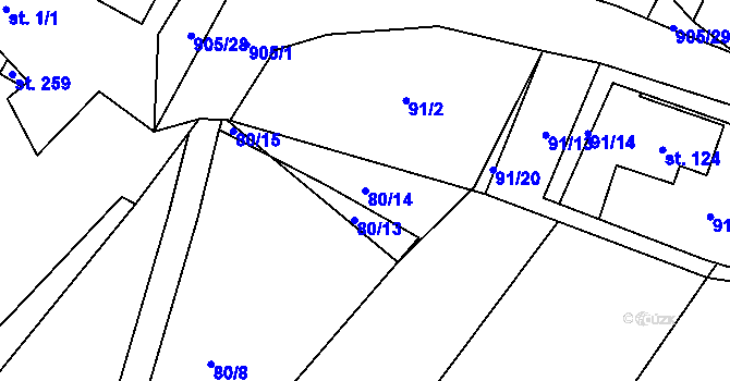 Parcela st. 80/14 v KÚ Hamry u Hlinska, Katastrální mapa
