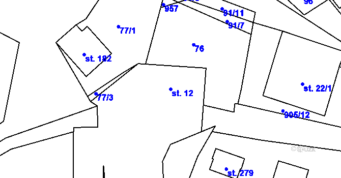 Parcela st. 12 v KÚ Hamry u Hlinska, Katastrální mapa