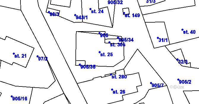 Parcela st. 25 v KÚ Hamry u Hlinska, Katastrální mapa