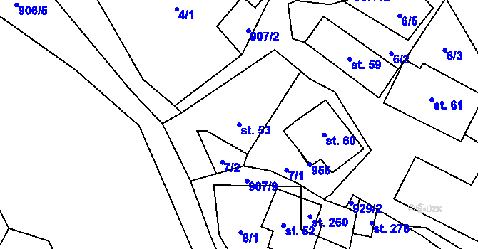 Parcela st. 53 v KÚ Hamry u Hlinska, Katastrální mapa