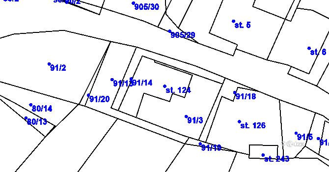 Parcela st. 124 v KÚ Hamry u Hlinska, Katastrální mapa