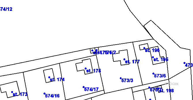 Parcela st. 176/2 v KÚ Hamry u Hlinska, Katastrální mapa