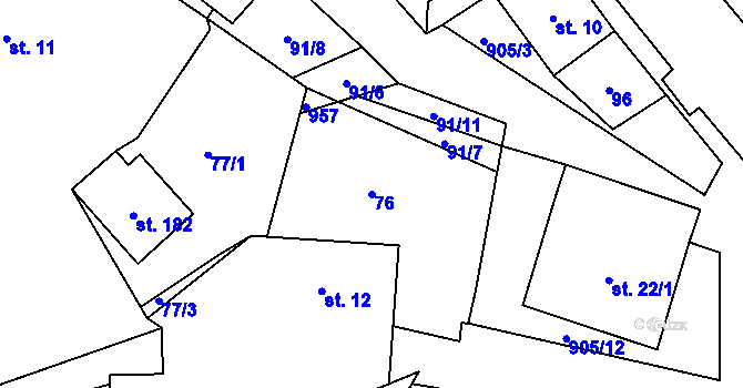 Parcela st. 76 v KÚ Hamry u Hlinska, Katastrální mapa