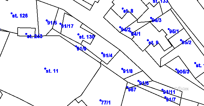 Parcela st. 91/4 v KÚ Hamry u Hlinska, Katastrální mapa