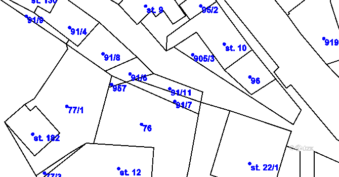Parcela st. 91/11 v KÚ Hamry u Hlinska, Katastrální mapa